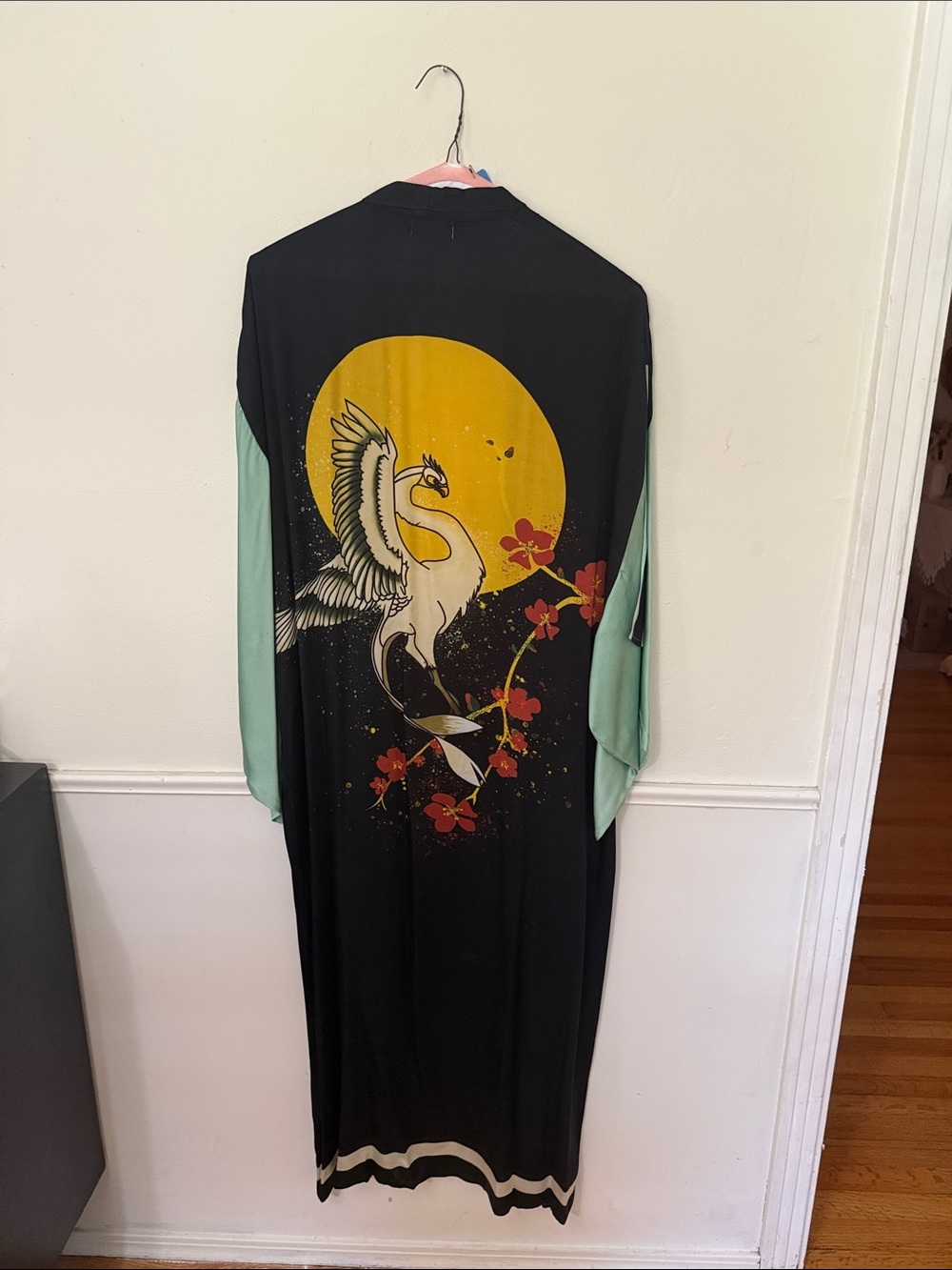 Free People Moon Dance Maxi Robe Kimono Crane Print - One Size - Picture 3 of 8